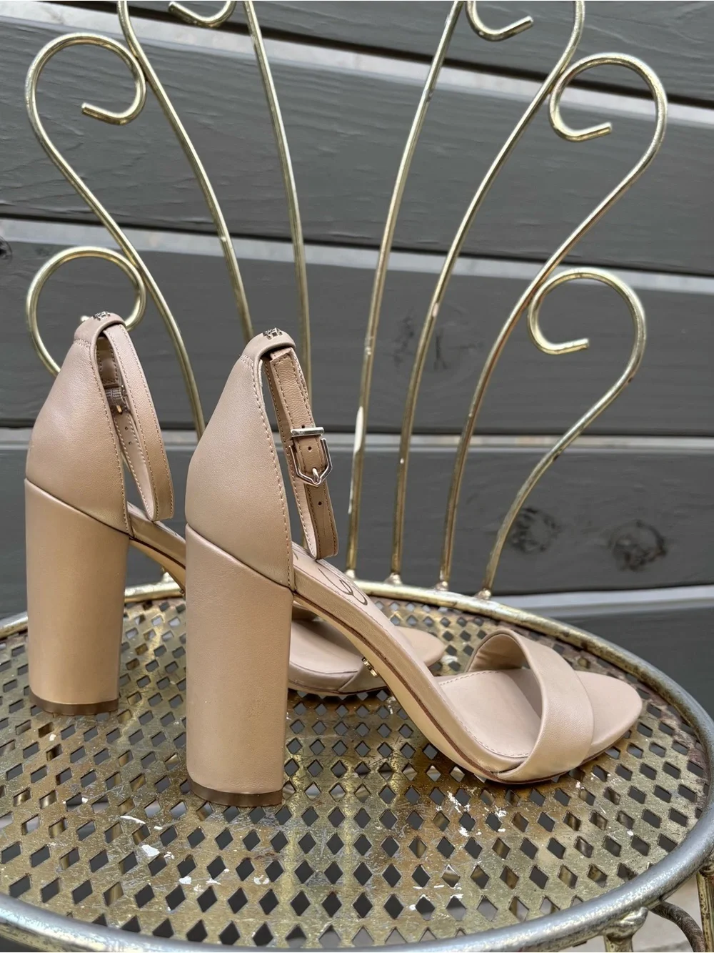 Sam Edelman Yaro Nude Block Heel Ankle Strap Sandals Wide 6W Wedding Guest
